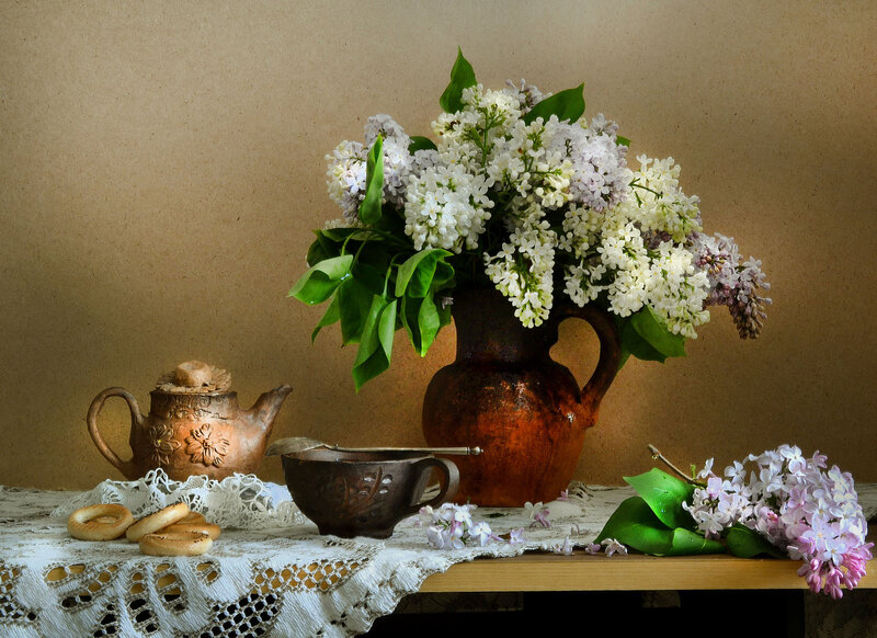 Lilac Flowers in Vase — Brown