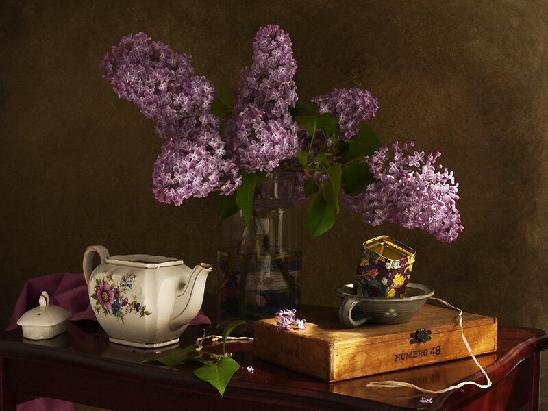 Lilac Flowers in Vase — Purple, Serene, Photograph