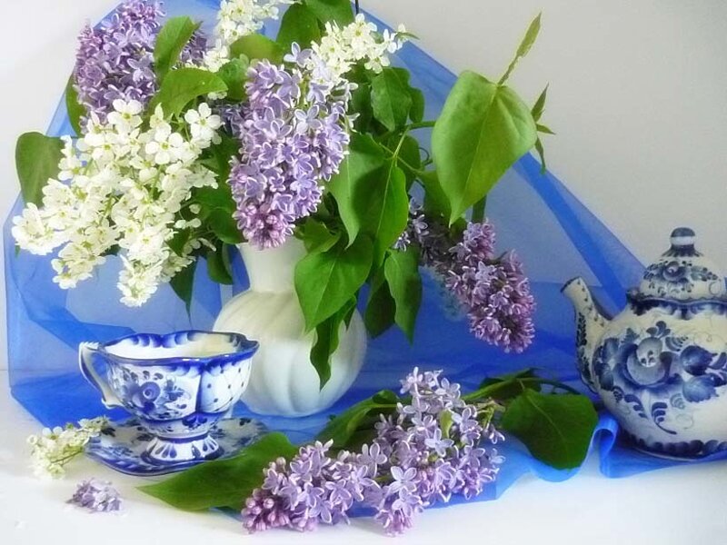 Lilac Flowers in Vase — Purple