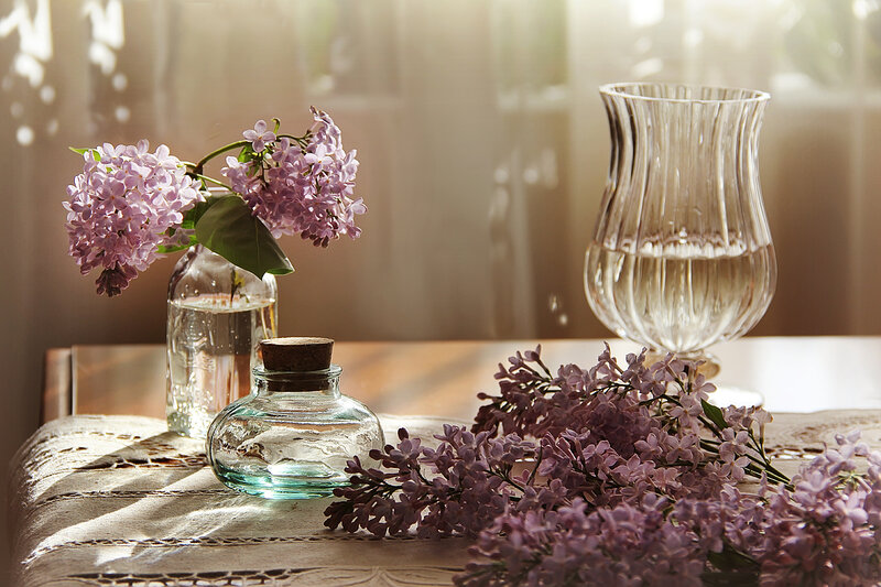 Lilac Flowers on Table — Purple