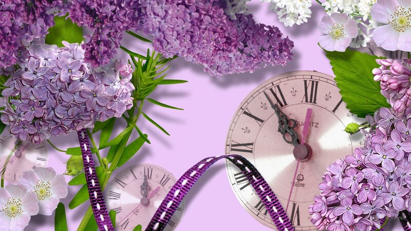Lilac Flowers with Clocks