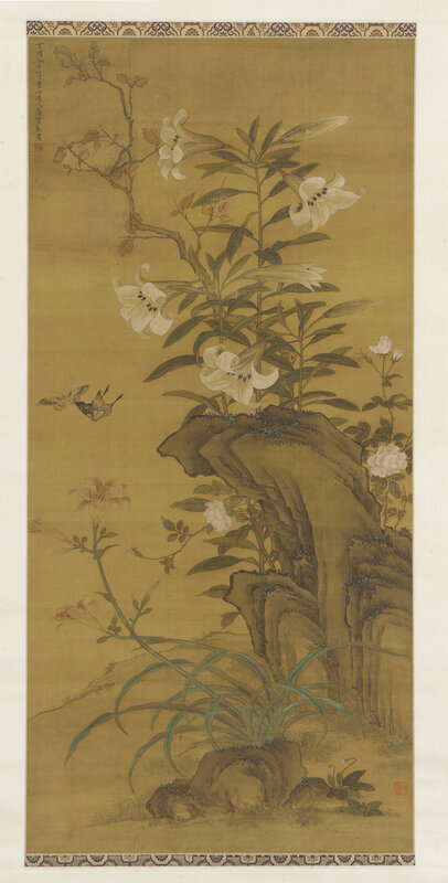 Lilies and Butterflies on Rock