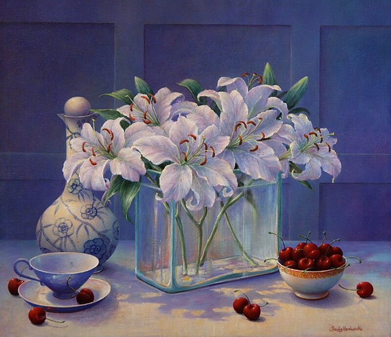 Lilies and Cherries on Table