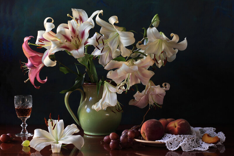 Lilies and Fruit on Table