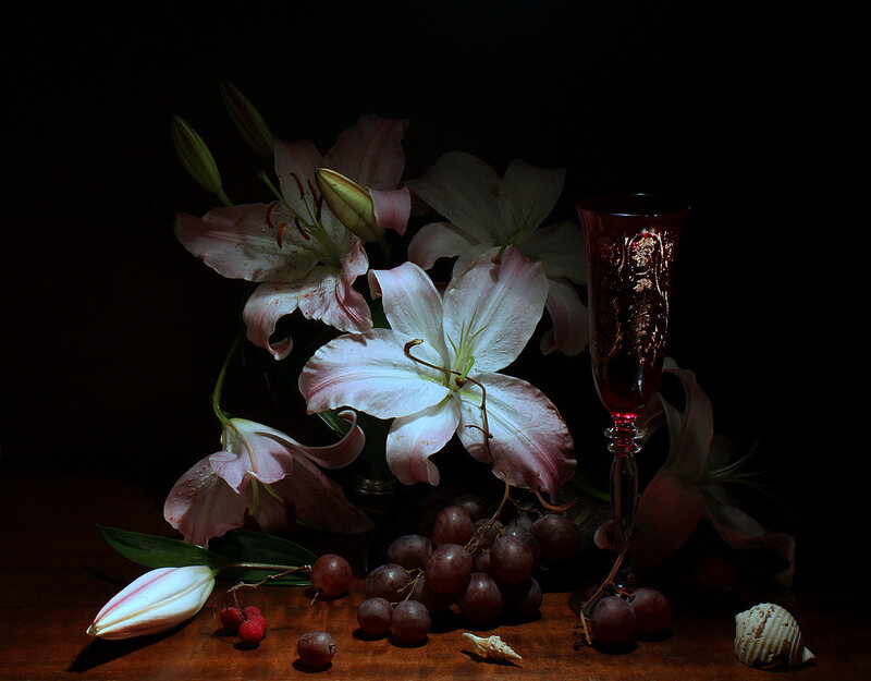 Lilies and Grapes Still Life