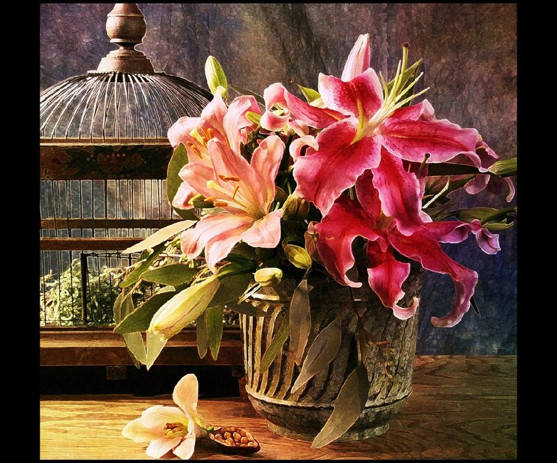 Lilies in a Vase — Pink, Dramatic