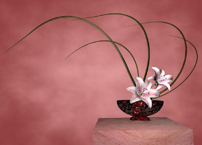 Lilies in a Vase — Pink, Serene, 3d Render
