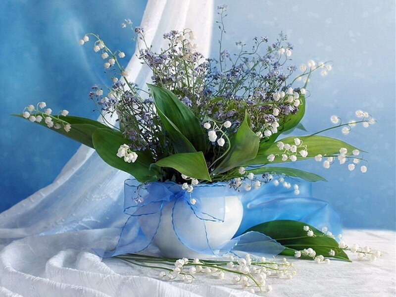 Lily of the Valley Bouquet — Blue, Serene, Photograph