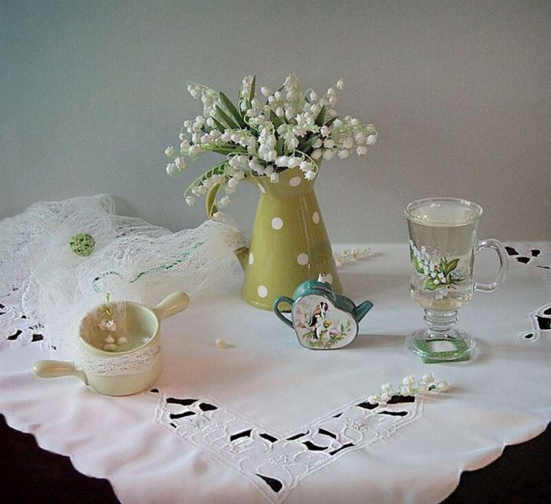 Lily of the Valley Flowers — White, Serene, Photograph, Vase, Teapot