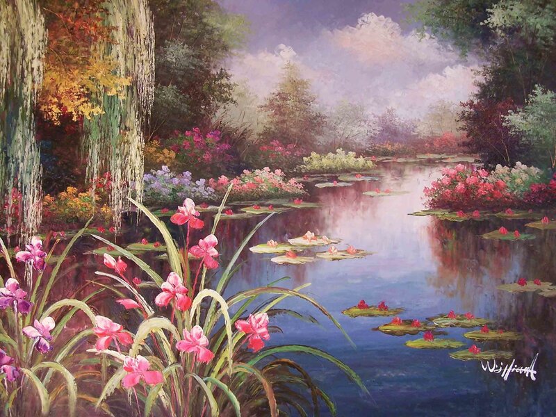 Lily Pond with Flowers