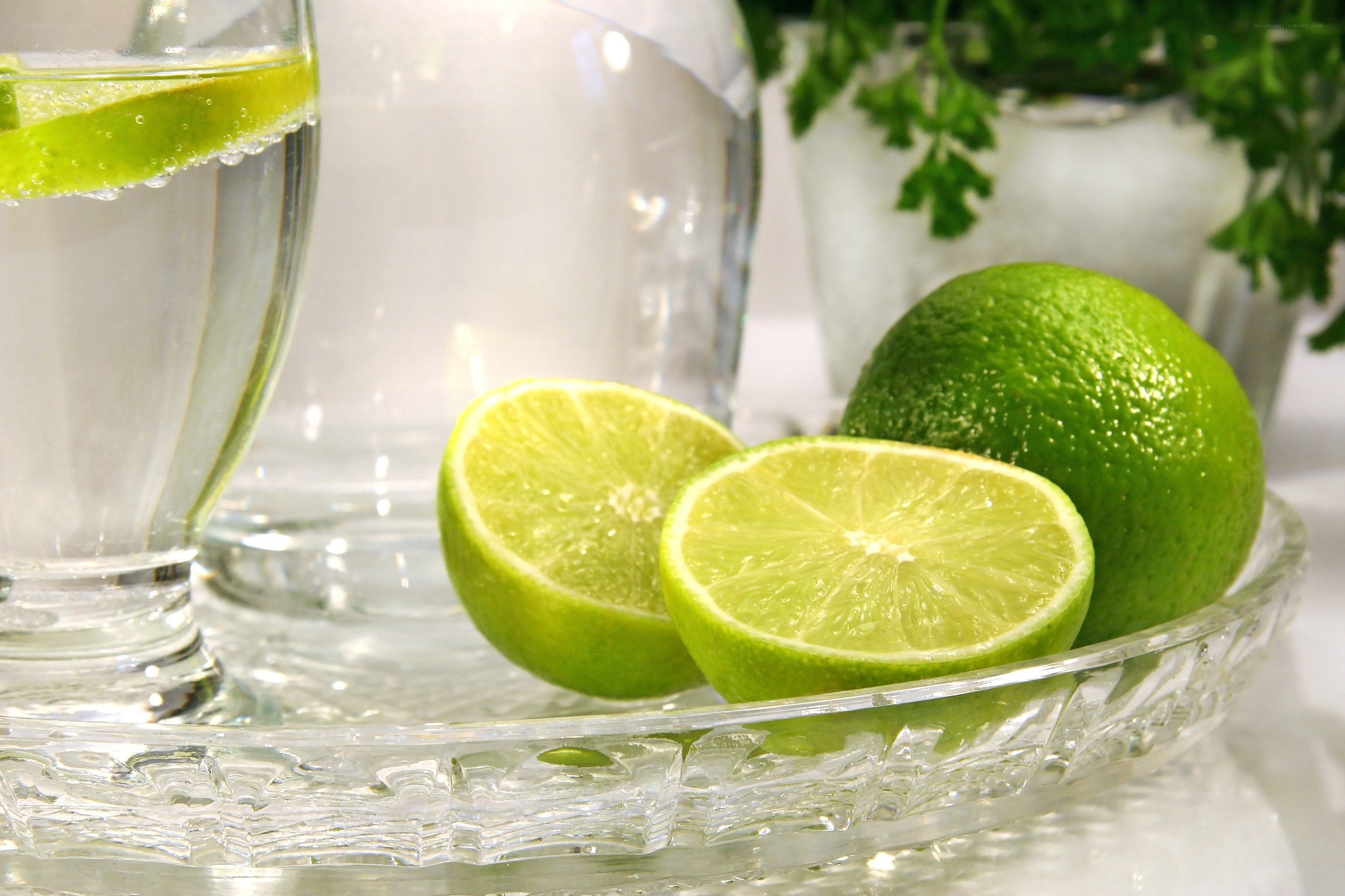 Lime and water on glass tray