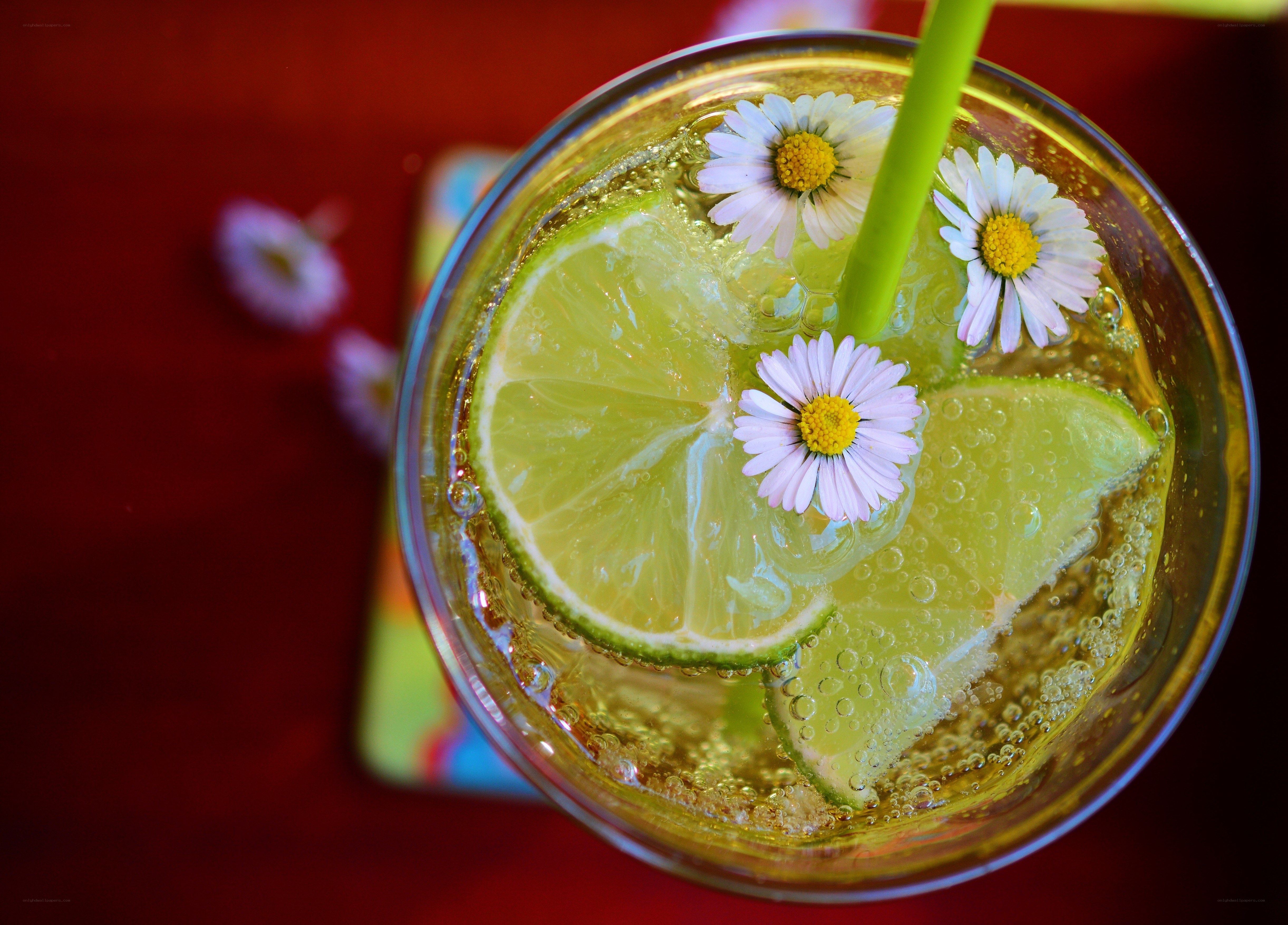 Lime drink with daisies