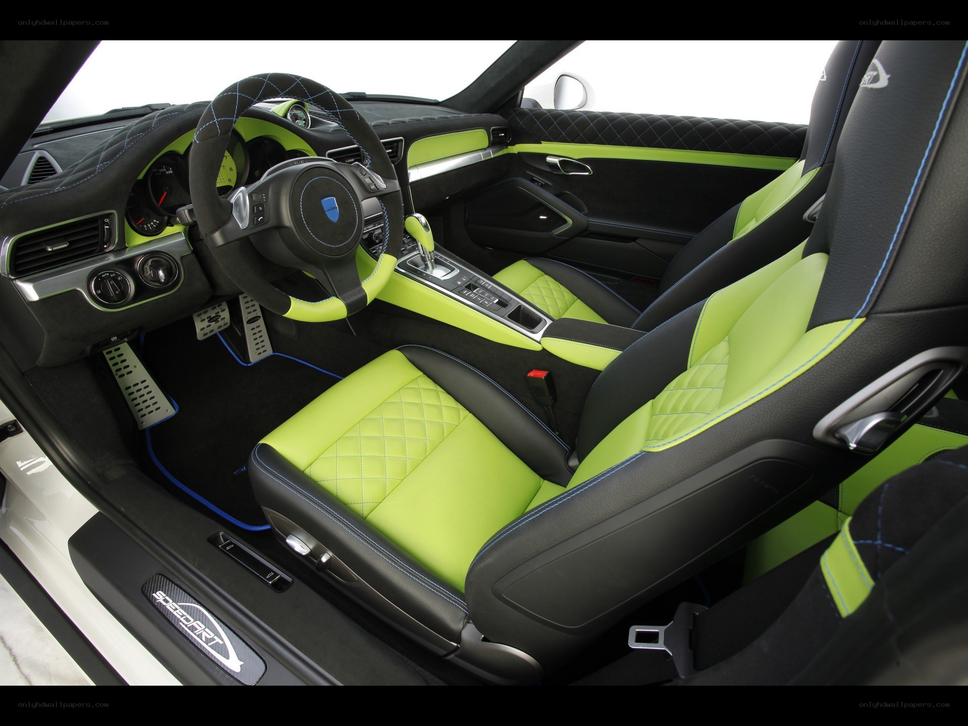 lime green and black car interior