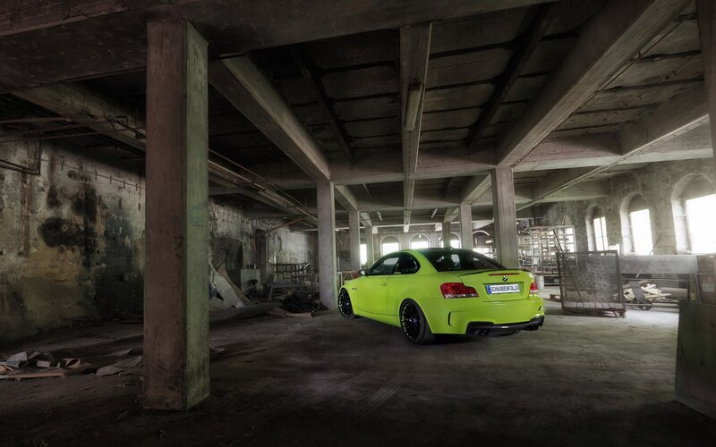 Lime Green Car in Warehouse — Lime Green, Dramatic, Photograph