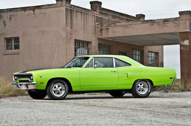 Lime Green Muscle Car — Lime Green, Dramatic, Photograph, Building