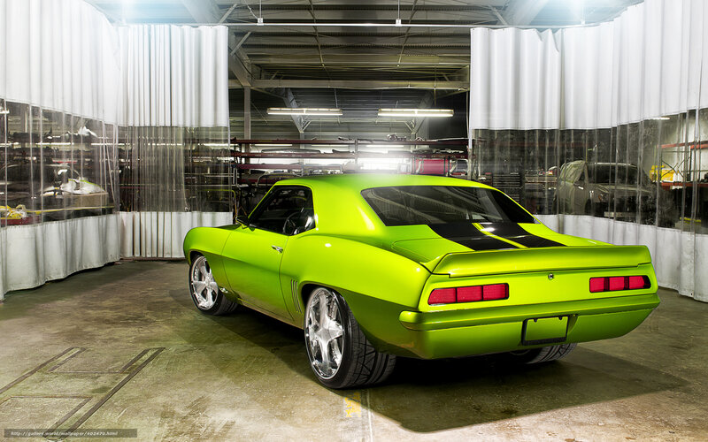 Lime Green Muscle Car — Lime Green, Dramatic, Photograph, Garage