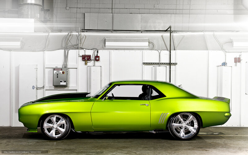Lime Green Muscle Car — Lime Green, Dramatic, Photograph, Garage, Wires
