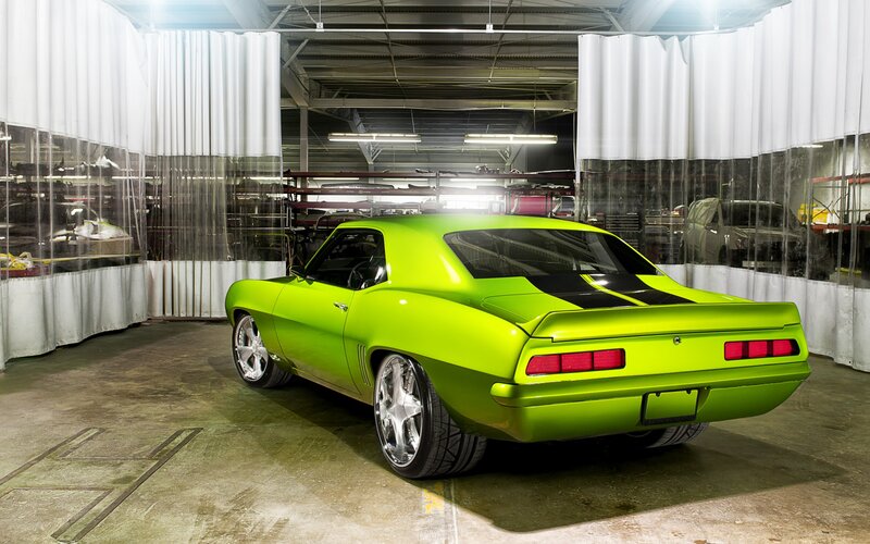 Lime Green Muscle Car — Lime Green, Dramatic, Photograph