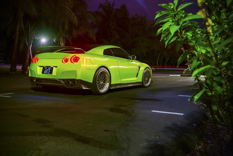 Lime Green Sports Car — Dramatic, Night