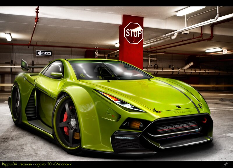 Lime Green Sports Car — Lime Green, Dramatic, Digital Art