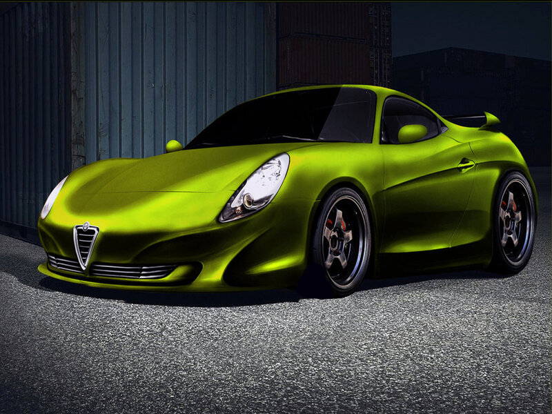 Lime Green Sports Car — Lime Green, Dramatic, Night