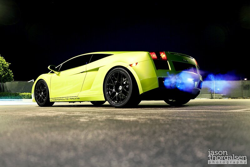 Lime Green Sports Car — Yellow, Dramatic, Night