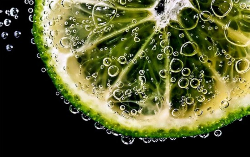 Lime slice in carbonated water
