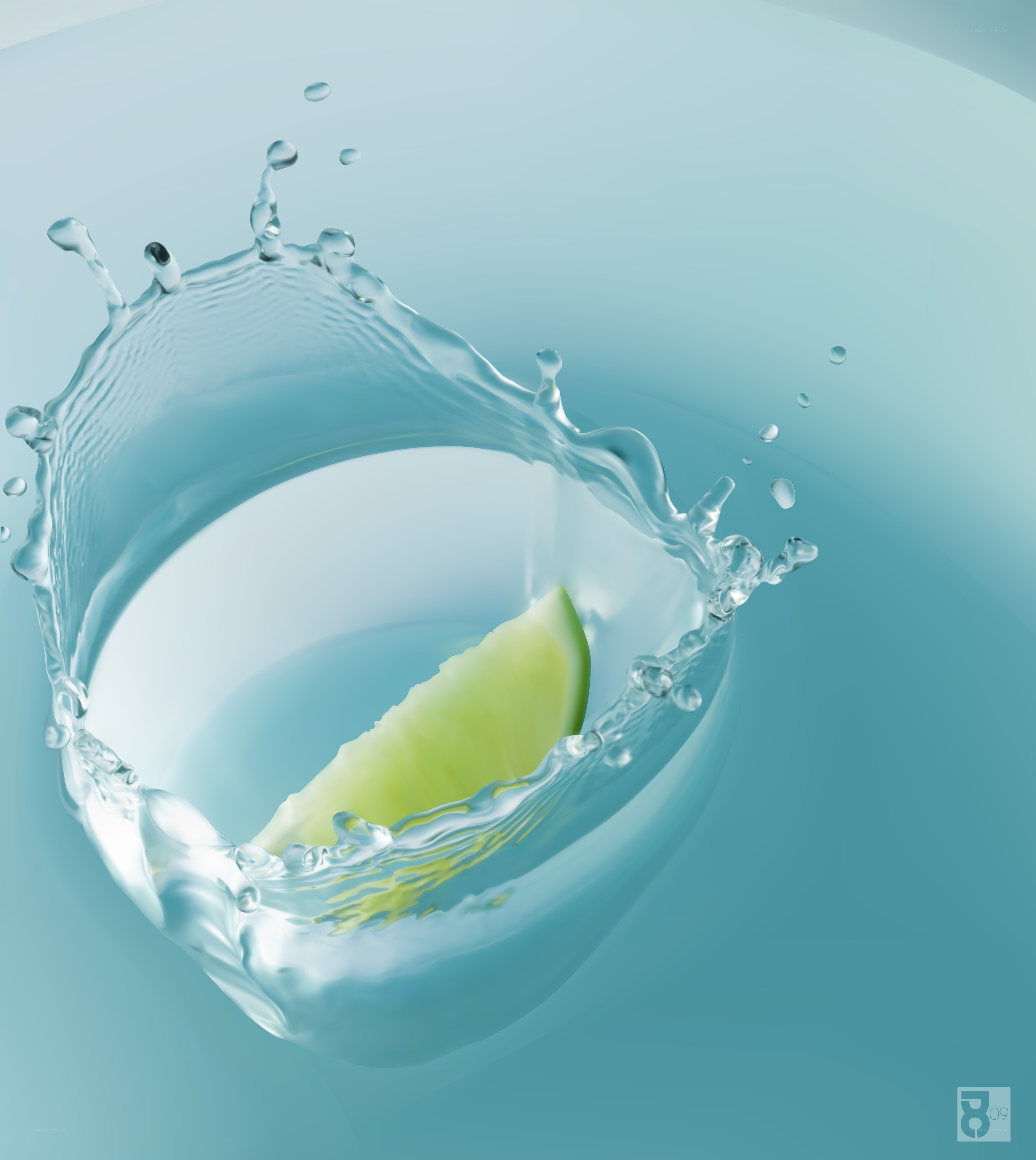 lime slice in water splash