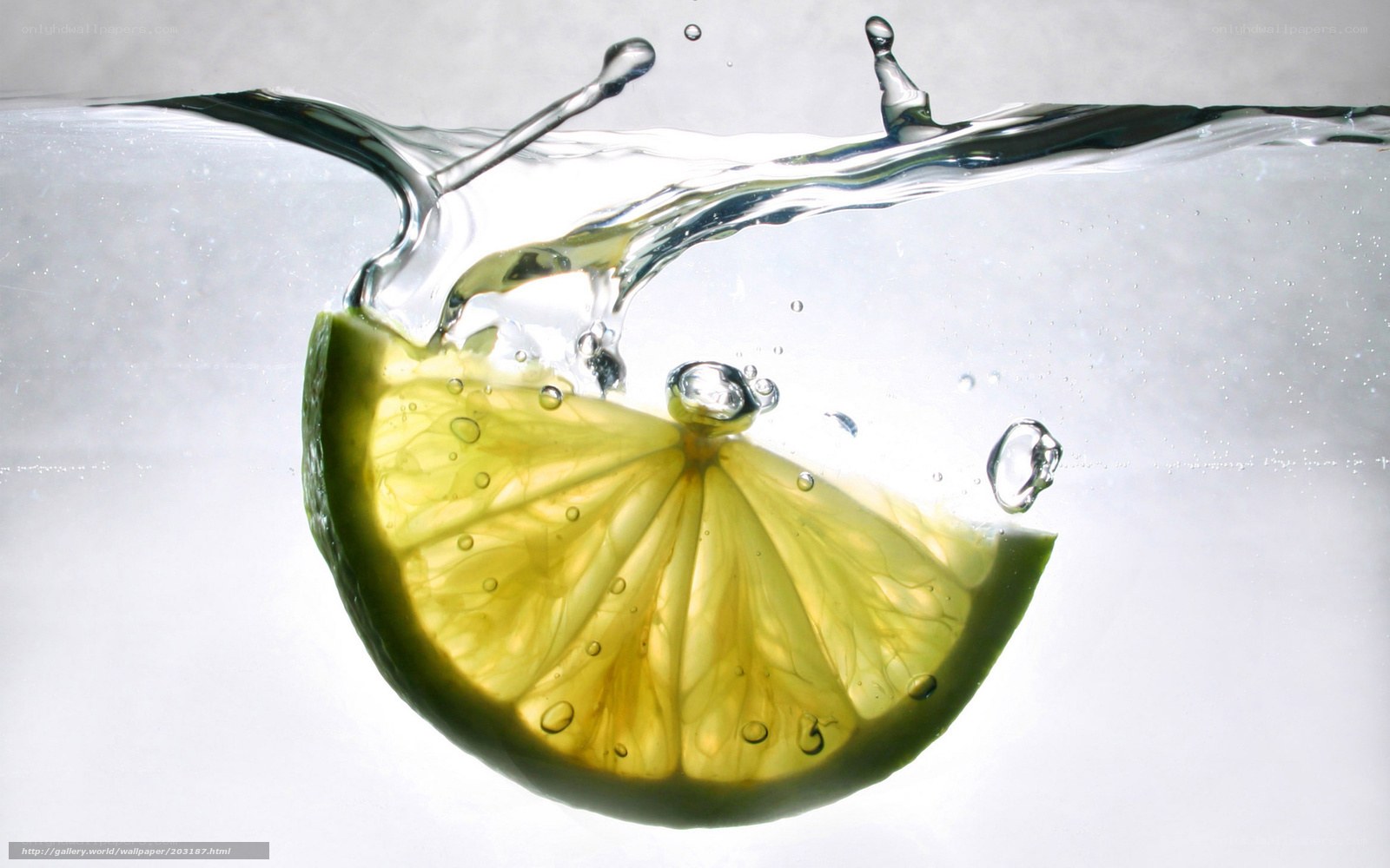 lime slice splashing in water