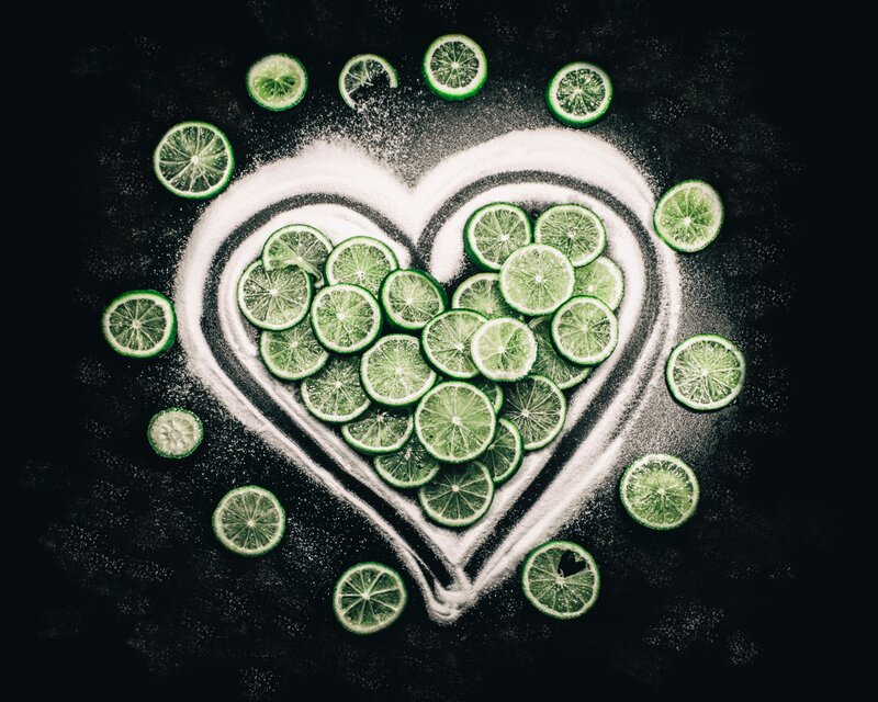 Lime slices in heart shape