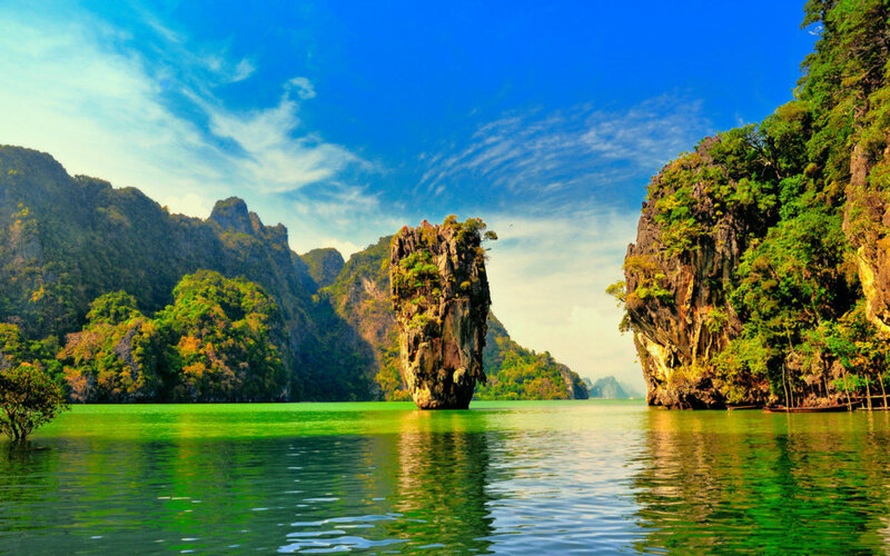 Limestone Karst Island — Blue, Serene, Afternoon