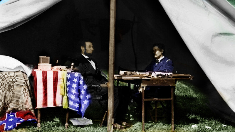 Lincoln in a military tent