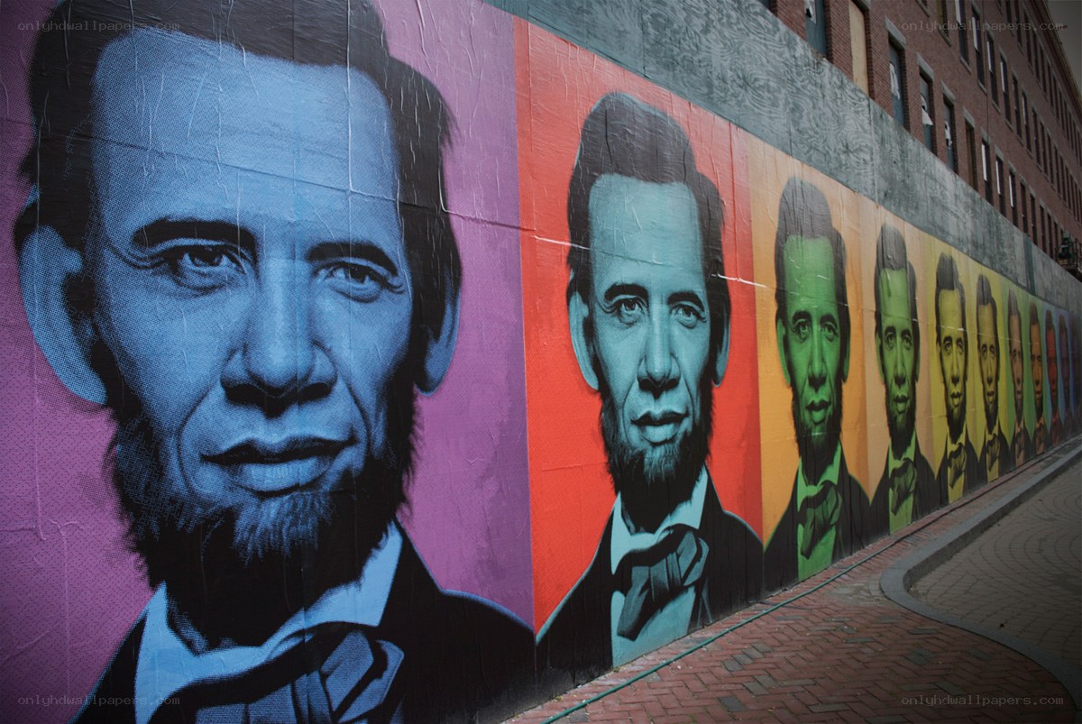 Lincoln mural on city wall