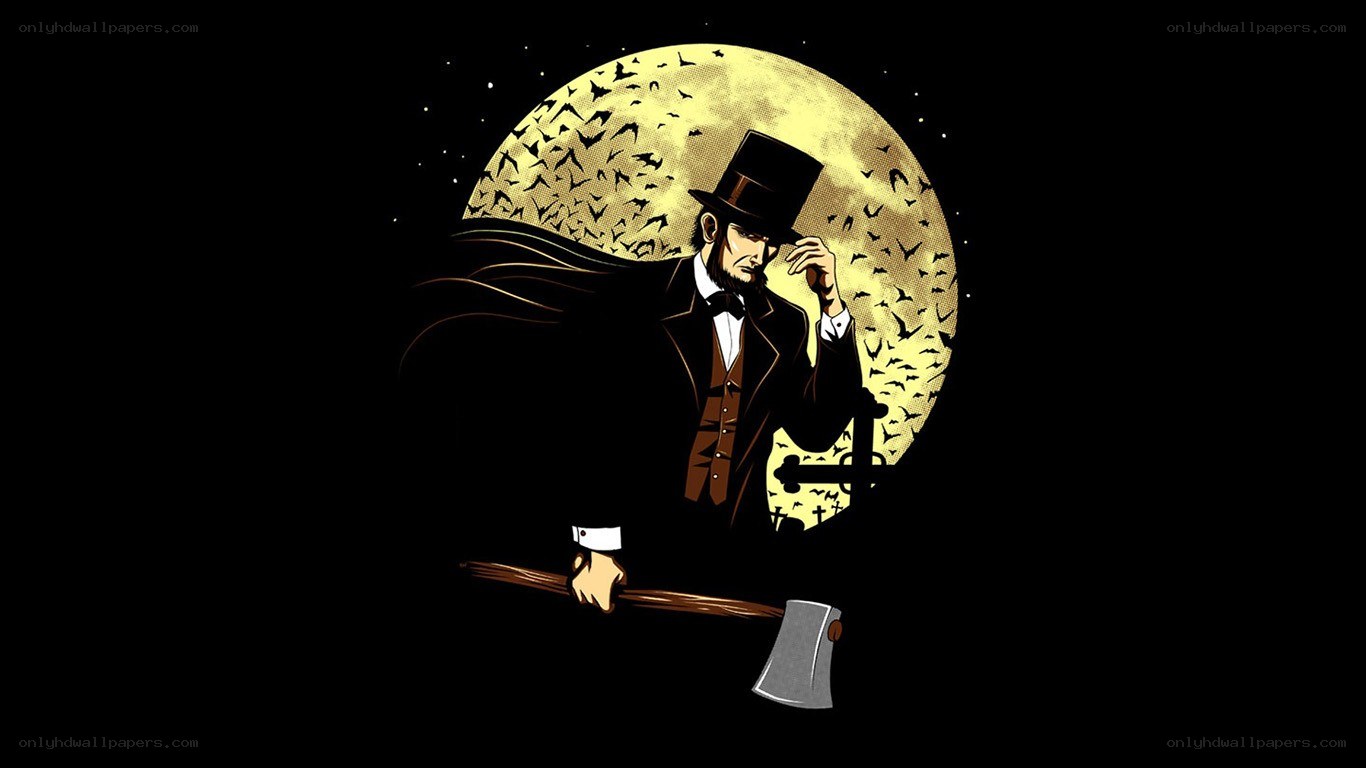 Lincoln with axe in moonlight