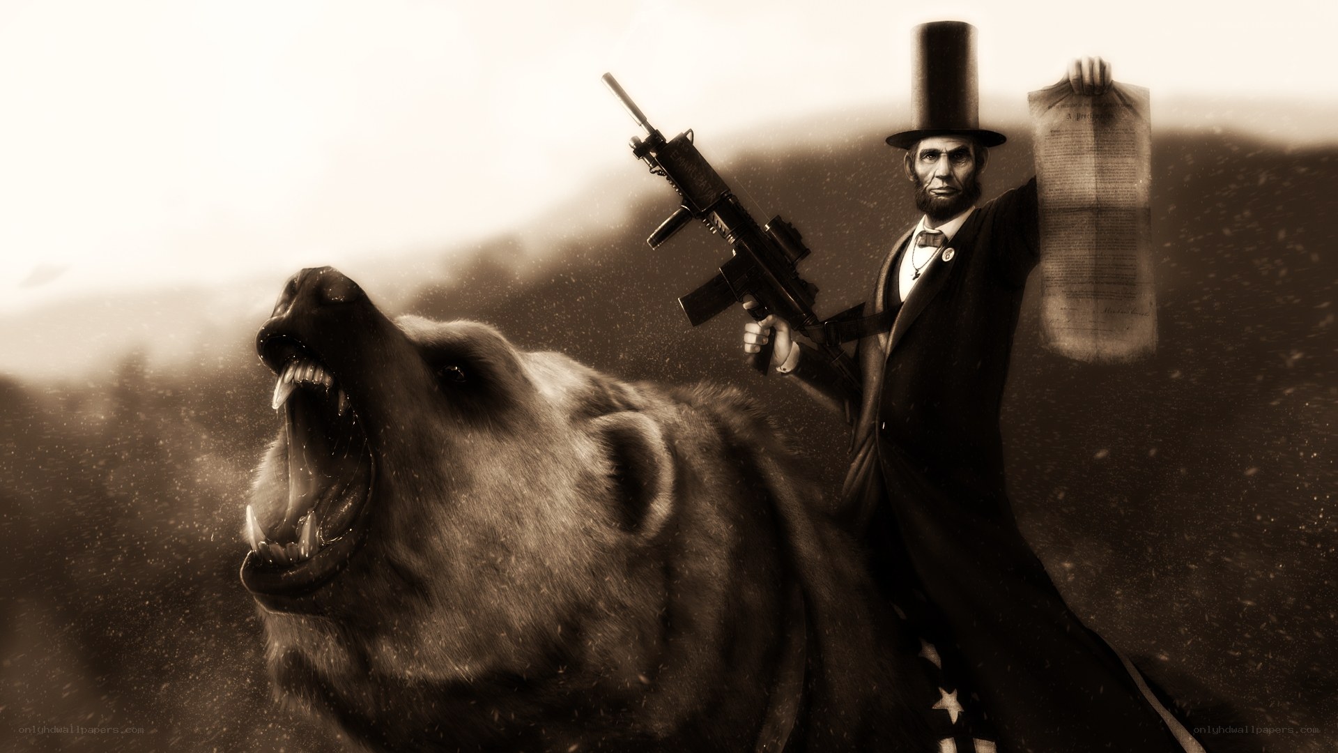Lincoln with bear and rifle