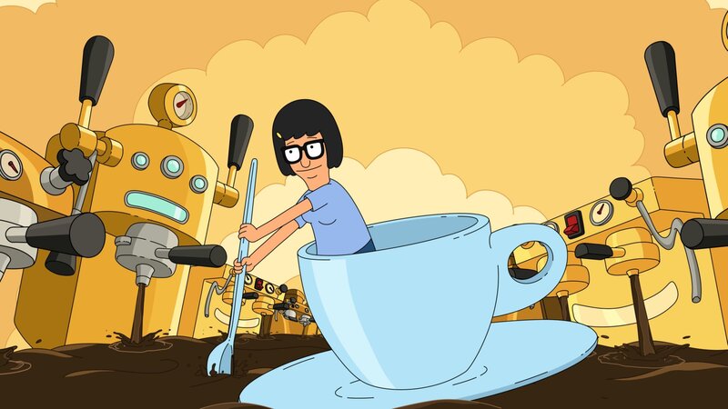 Linda in a giant coffee cup