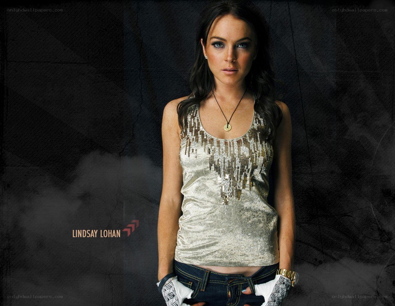 Lindsay Lohan in a sequined top