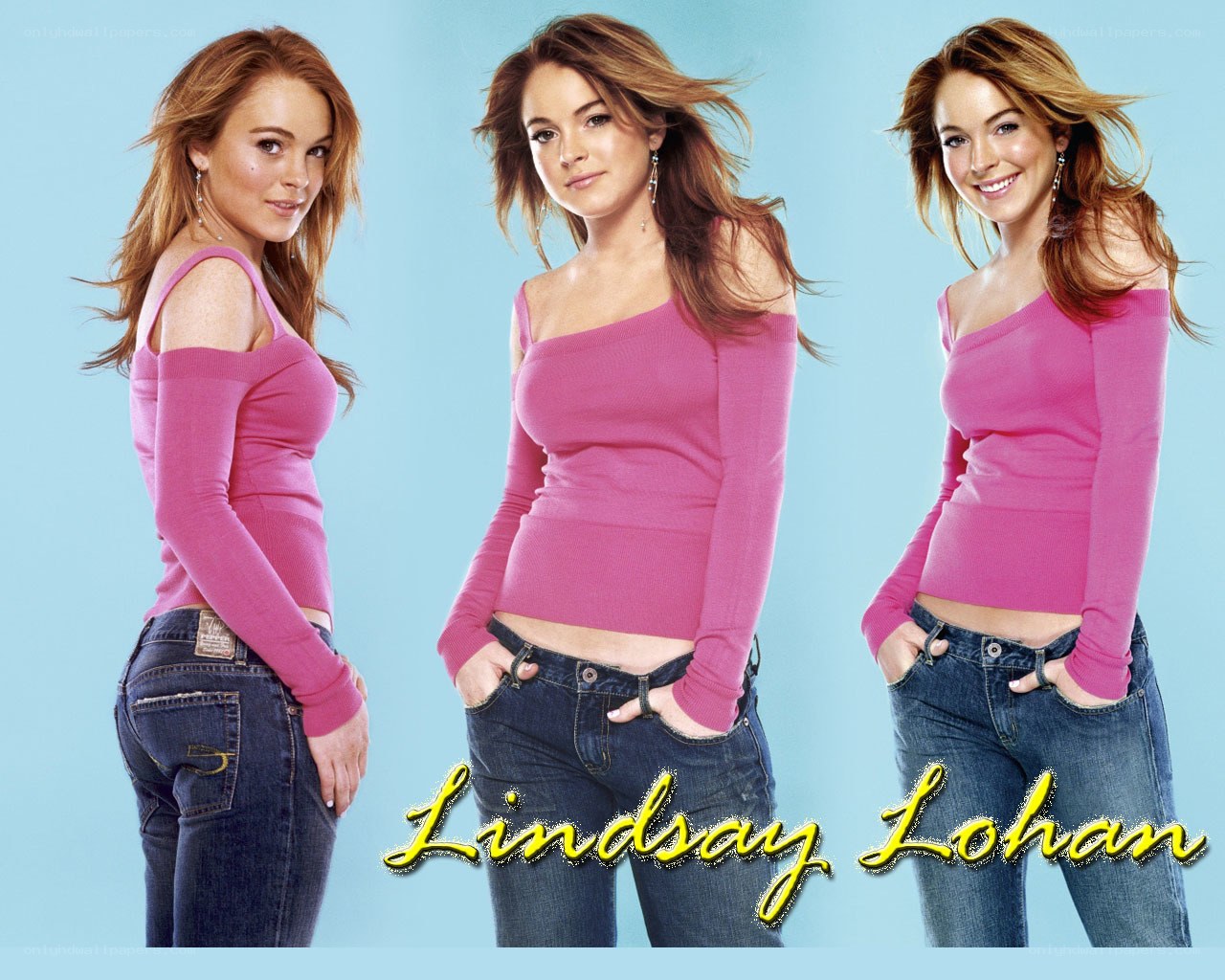 Lindsay Lohan in pink top