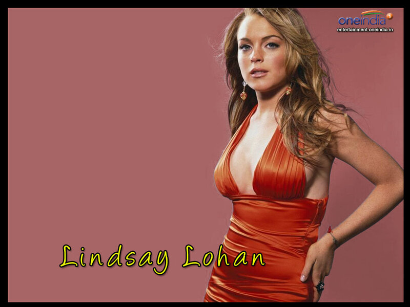 Lindsay Lohan in red dress