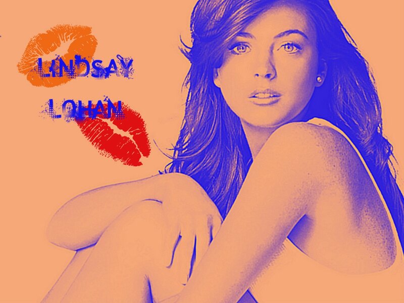 Lindsay Lohan portrait with lip prints