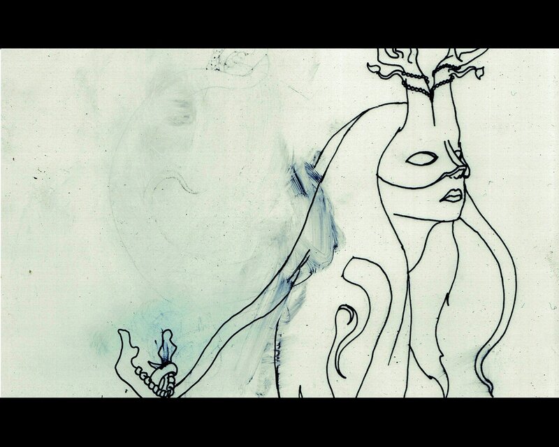 line drawing of masked figure