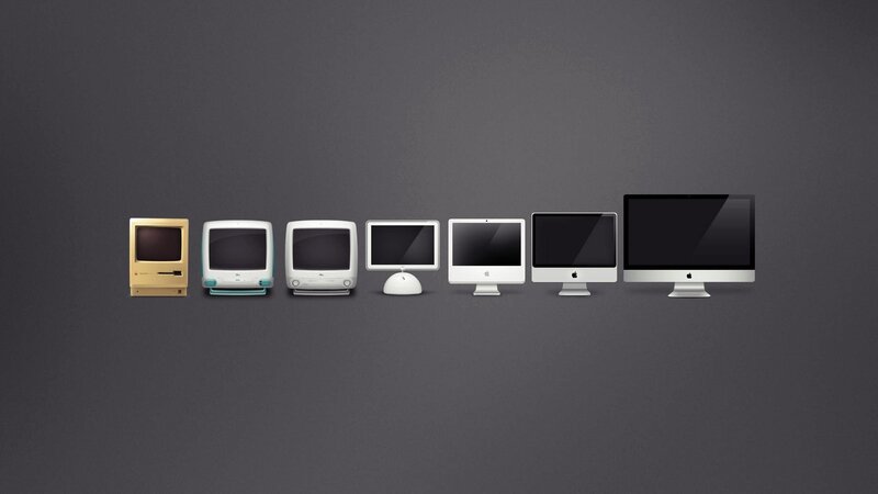 Line of Apple Computers — Gray, Minimalist