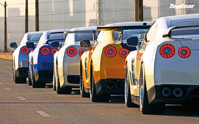 line of colorful sports cars