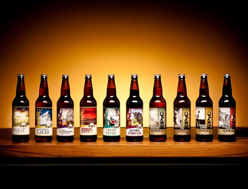 Lineup of craft beer bottles