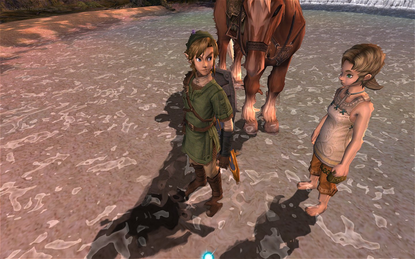 Link and a child on the shore