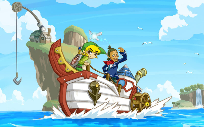 Link and a companion on a boat