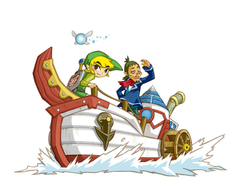 Link and a companion on a boat