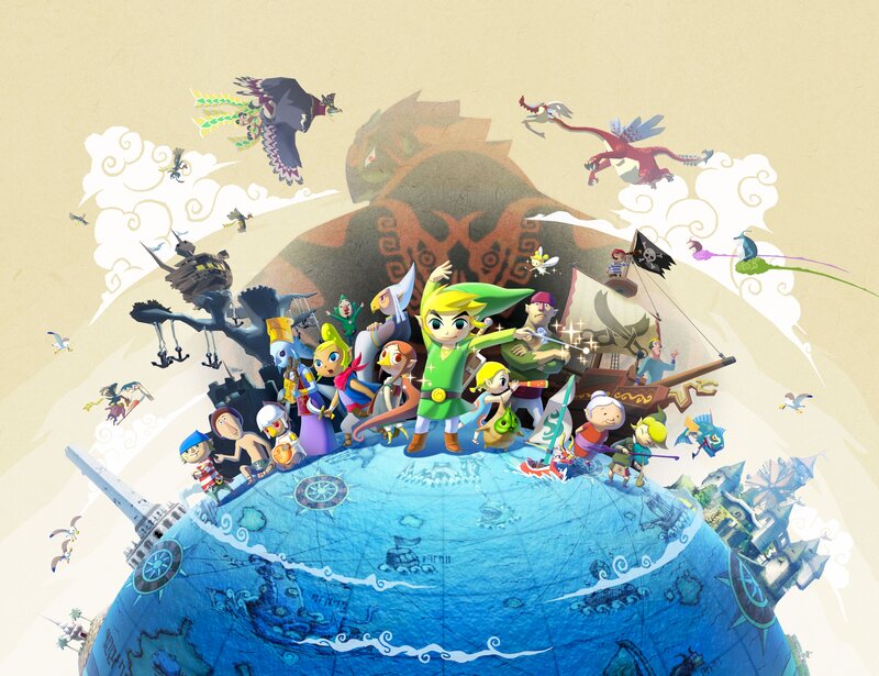 Link and Characters on Globe — Blue