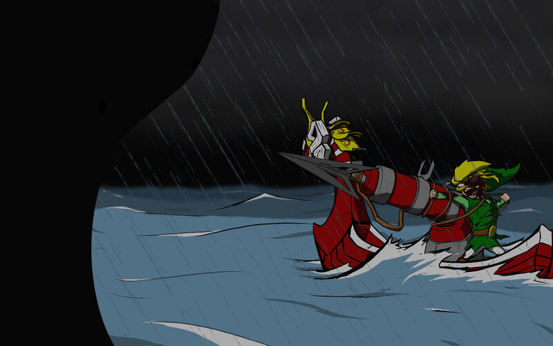 Link and Ganondorf in a storm