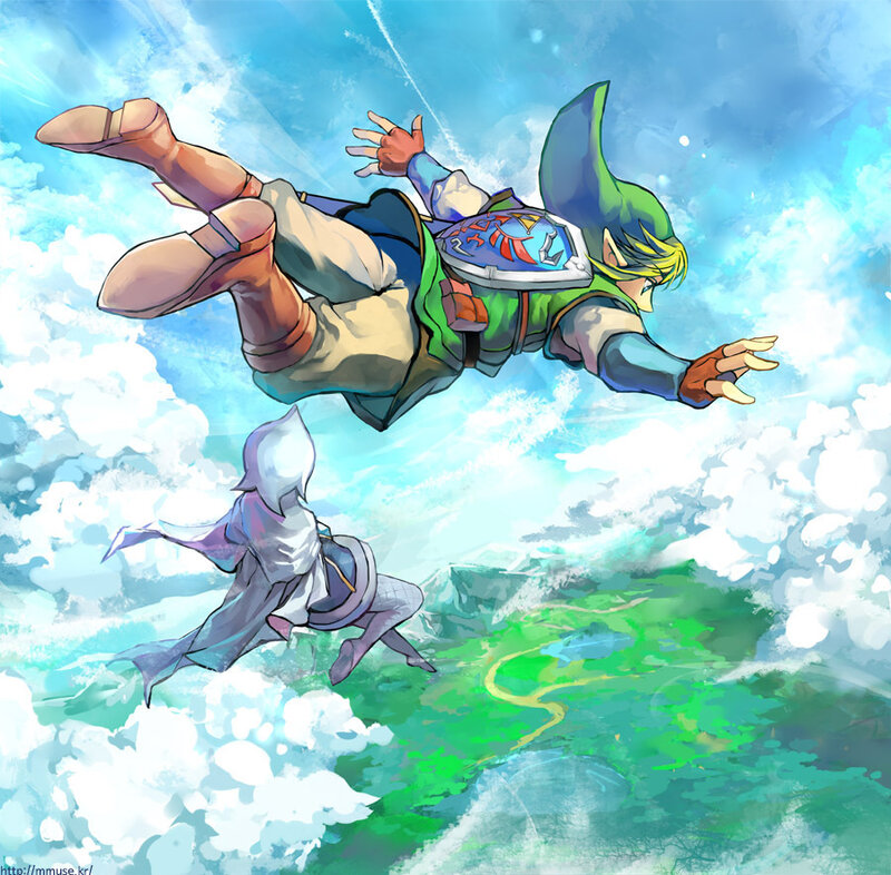 Link and Midna falling through sky